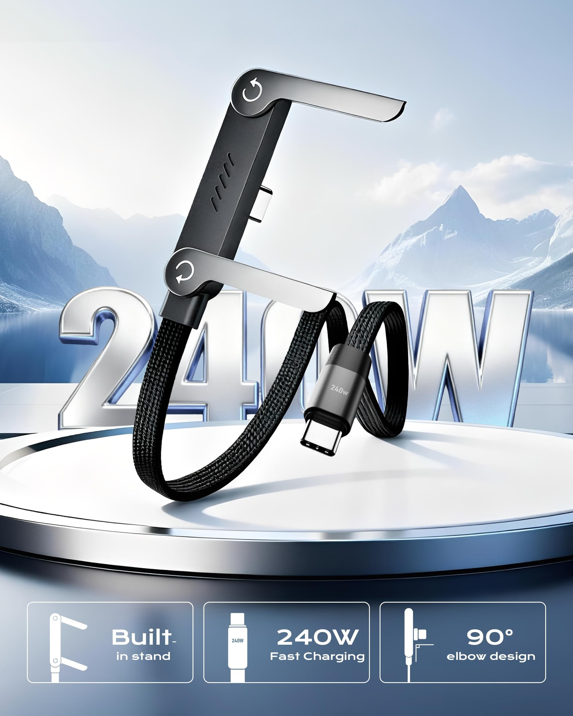 ⚡Official Authorized | MFi-Certified Cables🔥 2-in-1 Invisible Holder Charger Cable - 240W Fast Charging Cord with Built-In Phone Stand