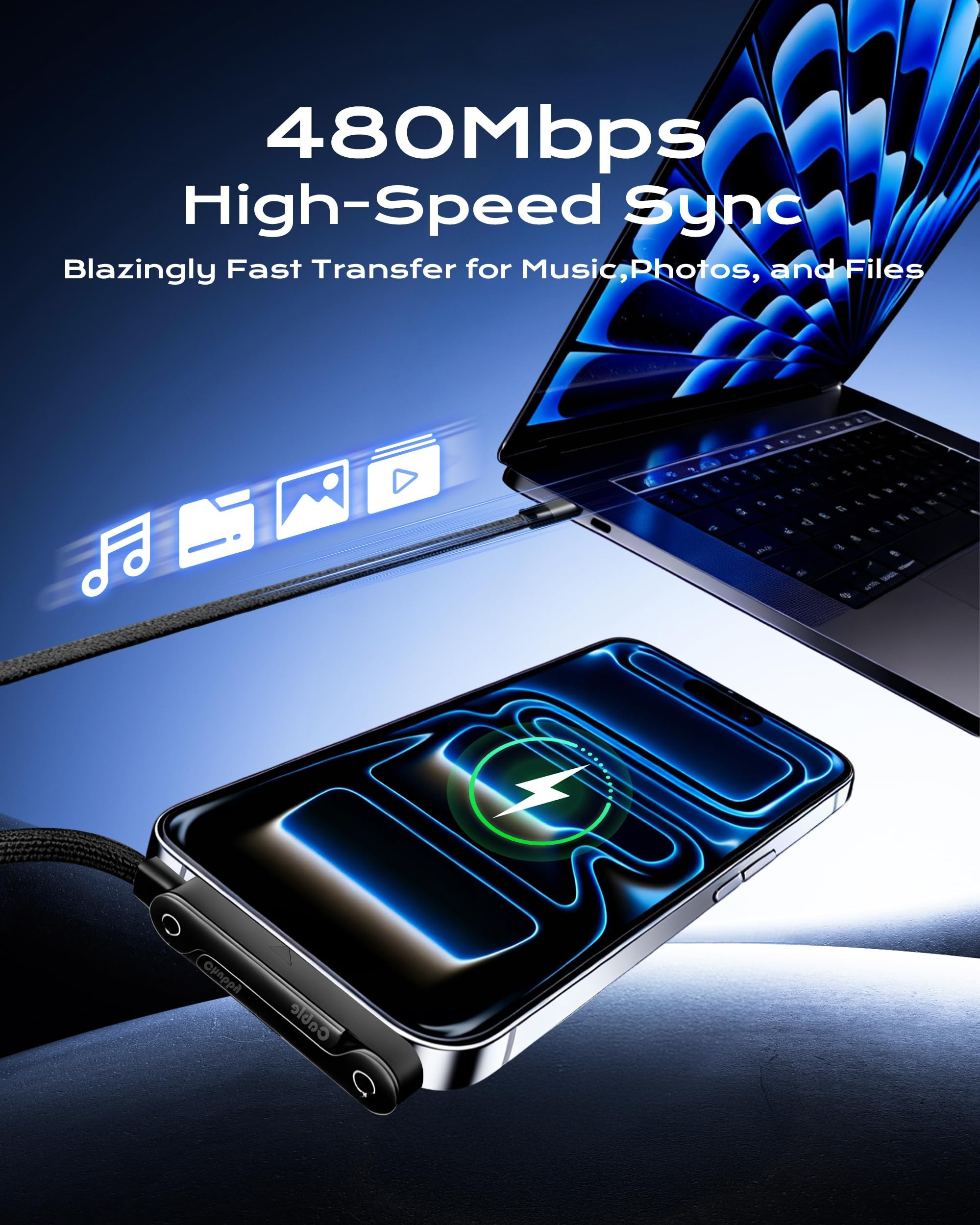 ⚡Official Authorized | MFi-Certified Cables🔥 2-in-1 Invisible Holder Charger Cable - 240W Fast Charging Cord with Built-In Phone Stand