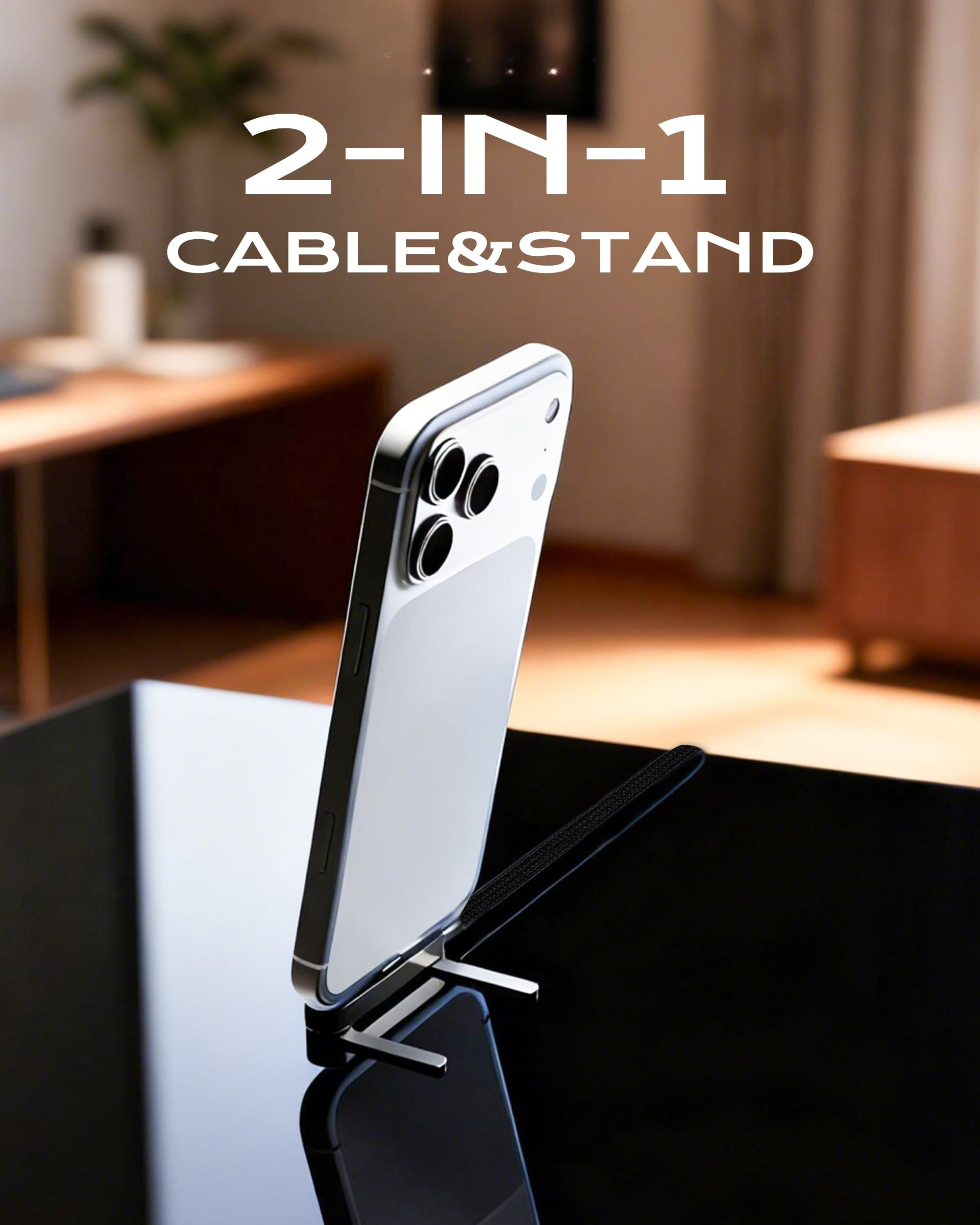 ⚡Official Authorized | MFi-Certified Cables🔥 2-in-1 Invisible Holder Charger Cable - 240W Fast Charging Cord with Built-In Phone Stand