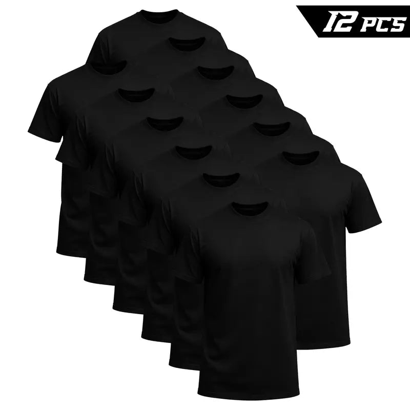 12-Pack Men's Black Crew Neck T-Shirts – Soft Cotton Blend Tees
