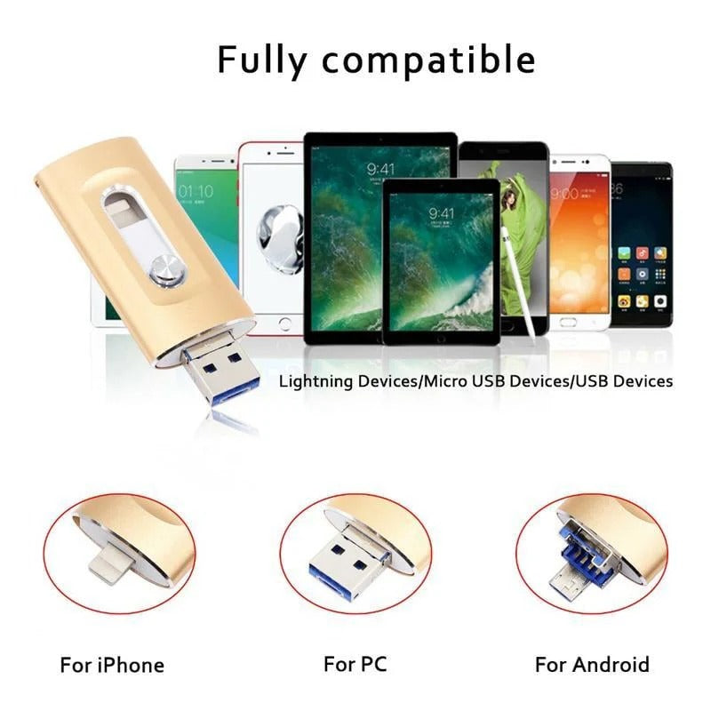 ⚡3 in 1 Flash Drive, Portable High Speed USB 3.0 Memory Storage