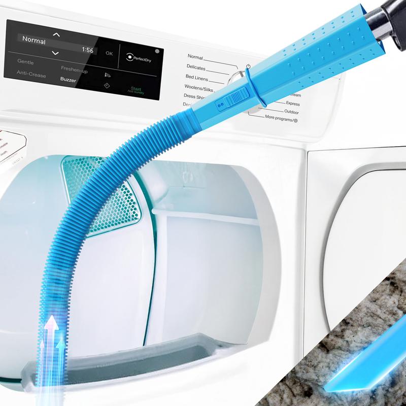 Two-piece dryer vent cleaning kit: Includes a lint brush and a vacuum hose.